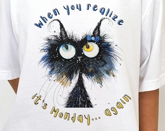 Rolig katt-T-shirt: Måndagshumor grafisk t-shirt, kattälskare-gåva