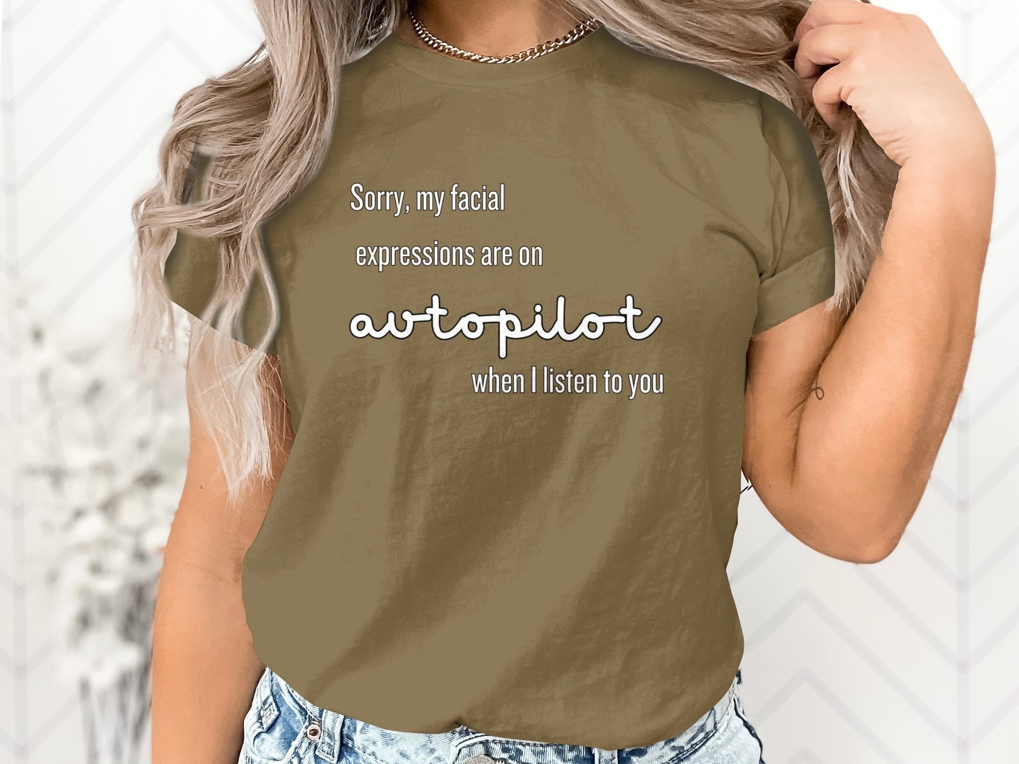 Sarcastic T-Shirt, Funny Expression Quote Tee, Autopilot Facial Expressions, Casual Typography Shirt, Unisex Statement Top, Gift Idea