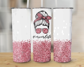 Glitter Mom 20 oz Skinny Tumbler Sublimation Design, Straight & Tapered Wrap, Tumbler Wrap, Tumbler Png, Instant Download
