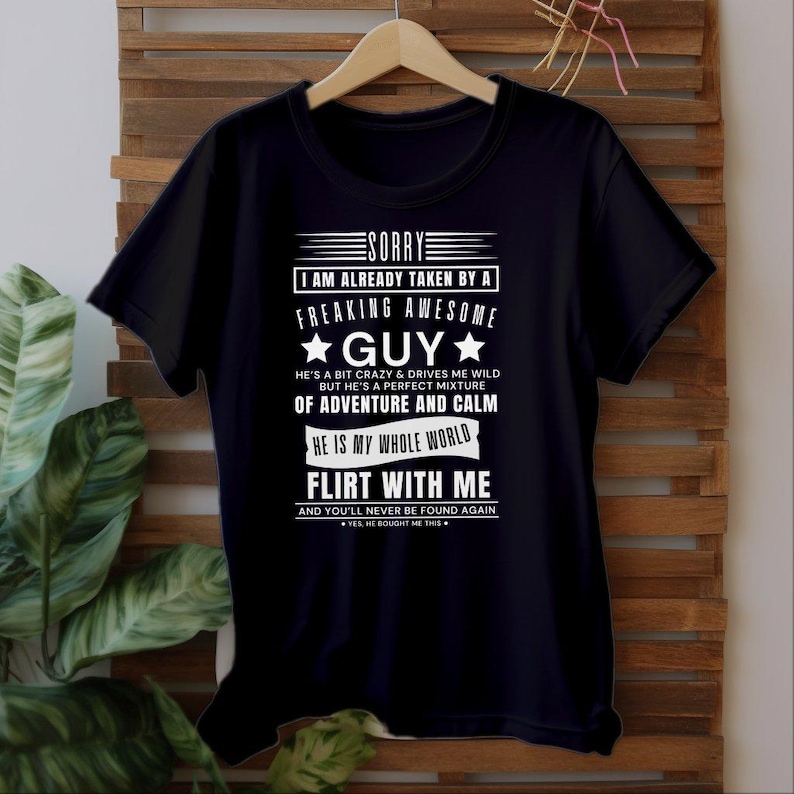 Sorry Taken By Guy T-Shirt, Funny Relationship Gift Dark Grey