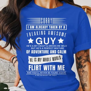 Sorry Taken By Guy T-Shirt, Funny Relationship Gift Royal