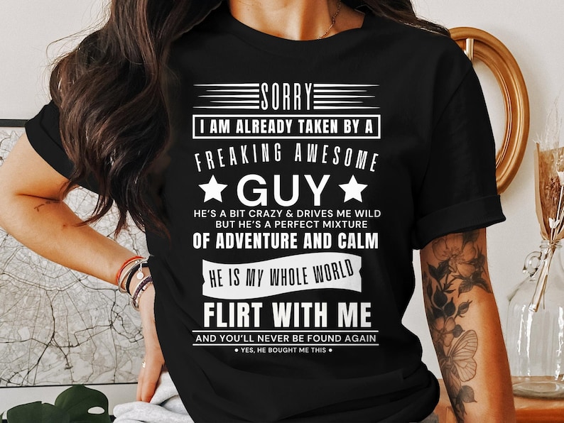 Sorry Taken By Guy T-Shirt, Funny Relationship Gift Black