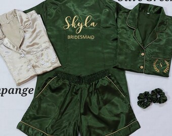Customized Satin Pajamas,Personalized Bridesmaid Pajamas,Bridesmaid PJ Sets,Matching Pajamas,Wedding Party Pajamas,Bridal Party Pajamas,Gift