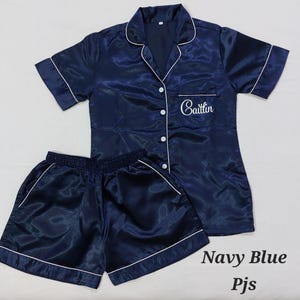 Navy Blue color PJ's,Dark Blue Pajamas,Personalized Satin PJs,Bridesmaid pyjama set,Getting Ready PJ's,Sleepover pjs,Slumber party pajamas