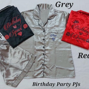 Birthday Party PJs,Satin pyjamas,Bridal Party pj set,Sleepover Party PJs,Slumber party pajamas,Getting Ready PJ&#39;s,,Birthday Squad Pyjamas
