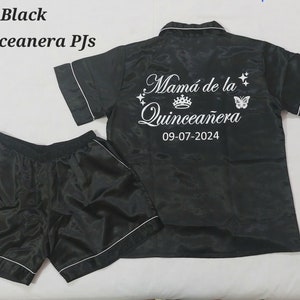 Mama De La Quinceañera PJ set,Regalos para mamá,Mis Quince Años,Pj de manga corta con pantalones cortos,Pjs de satén,Conjunto de pijama King Queen Crown,Pjs de dama de honor