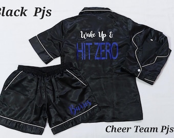 Adult Size Eat sleep cheer Repeat,Satin pyjamas,Cheerleader pajamas,Comp PJs,Cheer coach gifts,Summit Competition Pajamas,Dance Team PJ&#39;s