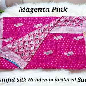 Pure Silk Embroidered Saree,Wedding,festival,party special saree Jaipuri traditional Handwork pure dola Silk saree,Gifts for mom,Bridal Gift