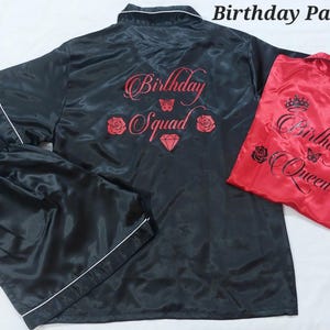 Birthday Party PJs,Satin pyjamas,Bridal Party pj set,Sleepover Party PJs,Slumber party pajamas,Getting Ready PJ&#39;s,,Birthday Squad Pyjamas