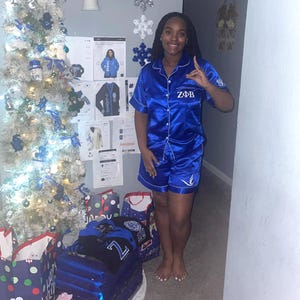 Zeta Phi Beta PJs,Sorority PJs,Dove Pjs,Cheer Team Pajama Set,School Team Pj set,College Team PJ&#39;s,Personalised Pjs,Satin Pjs,Your Text Pjs