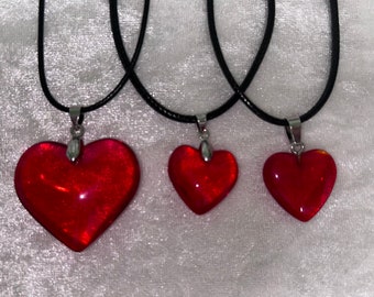 Amazing handmade red glass heart pendant necklace with a waxed cord || valentine,i love you,red,heart,handmade,gift,or,guts,trendy,cute