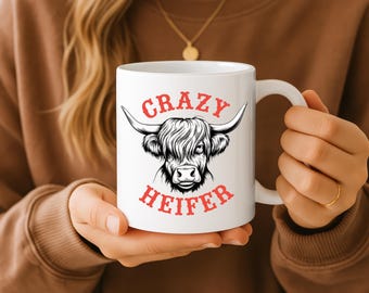 Crazy Heifer Mug – Funny Cow Mug, Farm Life Gift, Country Humour Cup, Sarcastic Gift for Her, Novelty Coffee Mug
