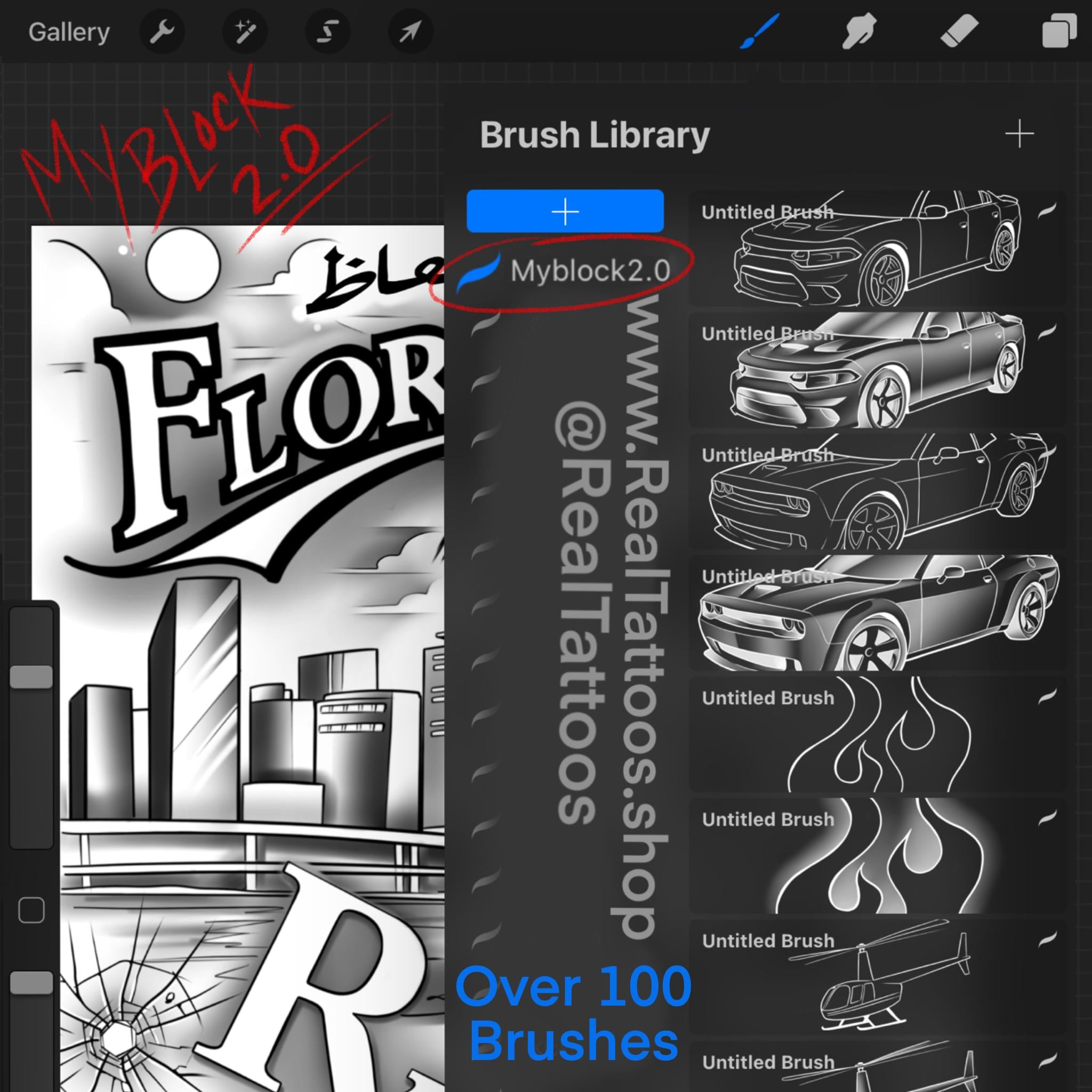 My Block 2.0 — Set de pinceles para Procreate: 109 pinceles sombreados y de contorno para lettering audaz