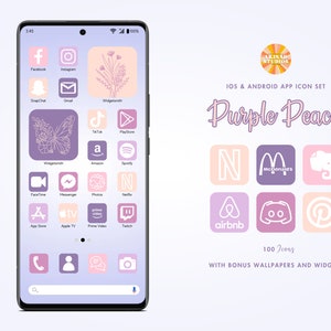 Purple Peach IOS & Android App Icons with Bonus Widgets and Wallpapers