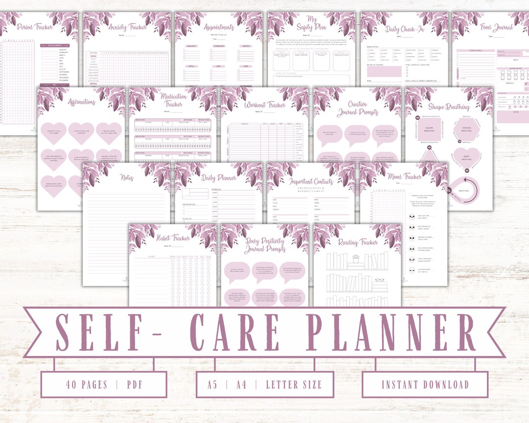 Self-care Planner | Printable | Burgundy Floral - Etsy