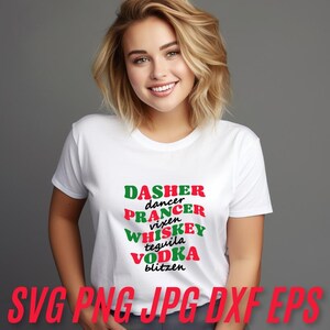 Dasher Dancer Prancer Vixen, Whiskey Vodka Tequila, Sublimazione PNG, Design T-shirt, Download digitale, Tazza PNG, Divertente Natale PNG