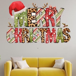 Retro Merry Christmas PNG: Leopard Print Sublimation Design (Digital Download)