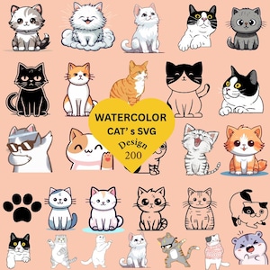 Watercolor Animals, Cat Breeds PNG Bundle, Watercolor Handpainted Kitties Clipart PNG,Cats Clipart,Animals Clipart, Digital Download