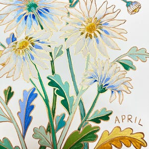 Birth Month Flower Art | April Daisies Hand-Embellished Print | New Baby Gift, Birthday Gift, Mother's Day Gift
