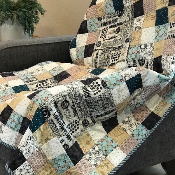 Lap Quilt, Contemporary Design, Seth Apter Fabric, Handmade.  41" x 53"