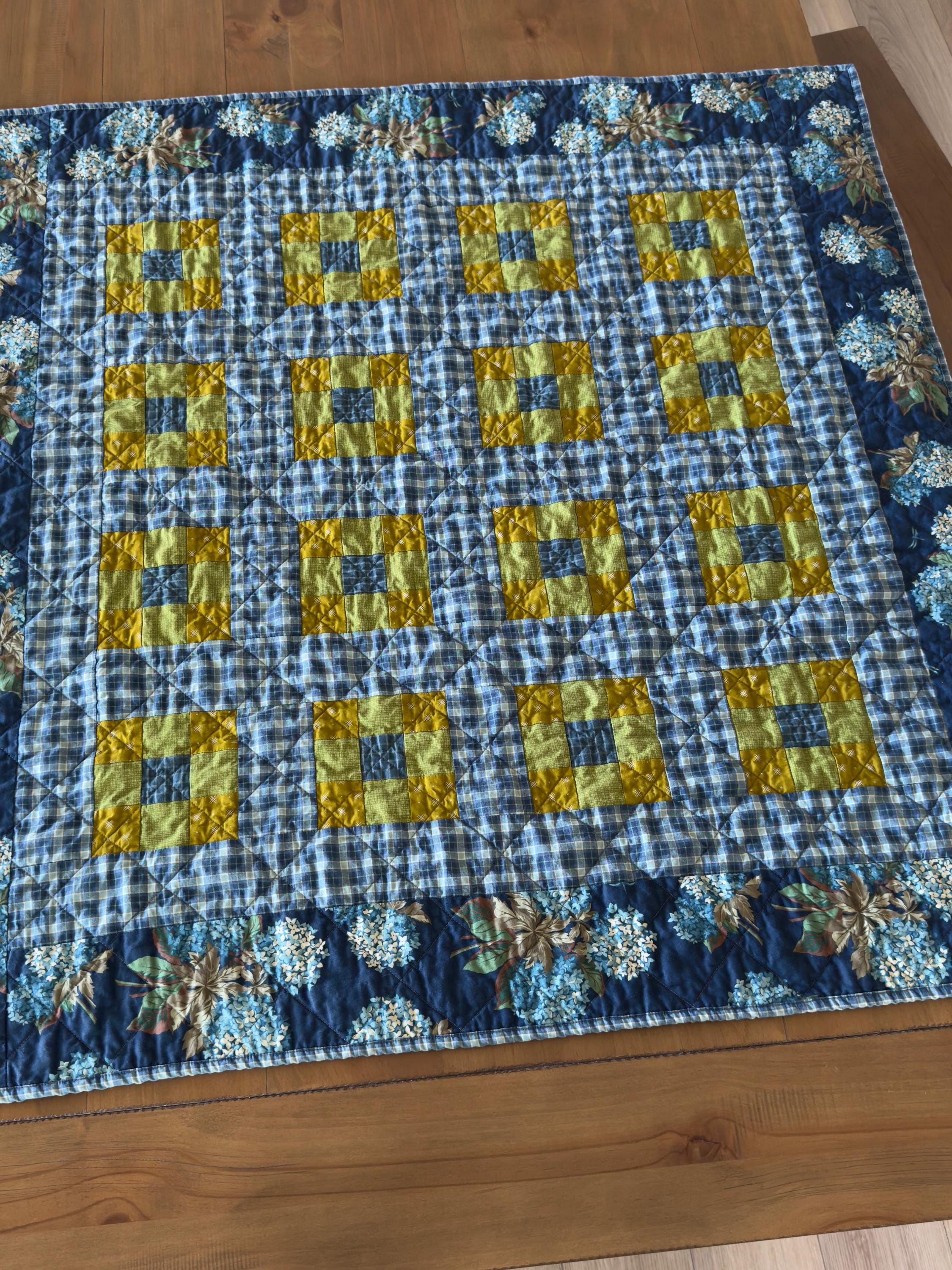 Handmade Lap Quilt / Wall Hanging / Table Topper / Hydrangeas, Blue ...