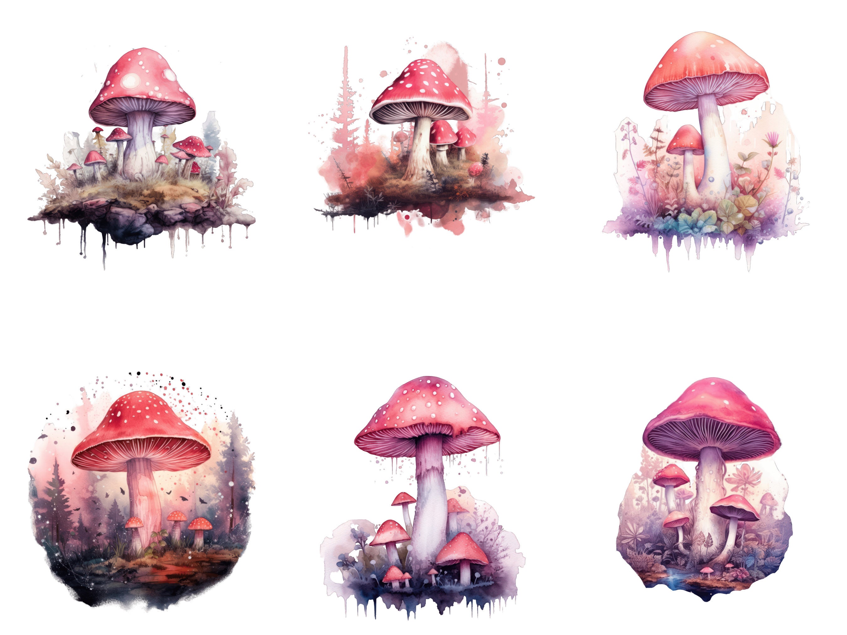18 PNG Watercolor Magic Pink Mushrooms Clipart, Mushroom Clip Art ...