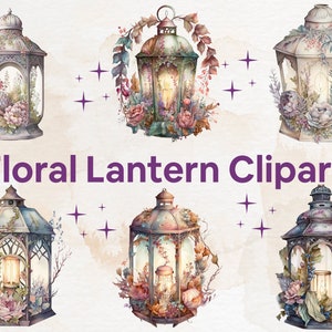 22 PNG Watercolor Pastel Lantern Clipart, Floral Lantern Clip Art, Fantasy Lantern PNG, Cottagecore Lantern Roses Clipart, Lamp Clip Art Set