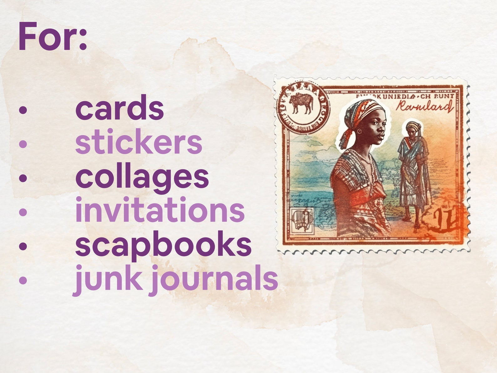 20 PNG Watercolor African Postage Stamps Clipart Faux Postage Stamps ...