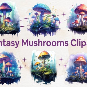 18 PNG Acquerello Magic Mushrooms Clipart, ClipArt di funghi, Magic Mushroom Clipart, Magic Mystical Mushrooms, Fantasy clipart, Magic art