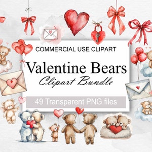 Acquerello San Valentino Teddy Bear Clipart, 49 PNG San Valentino Clipart, San Valentino Teddy Bear Clipart, Love Bears PNG, Uso commerciale