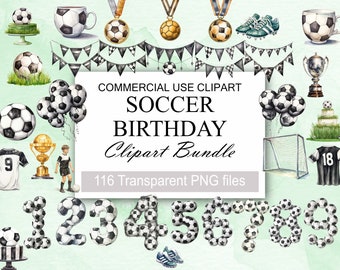 Clipart di compleanno a tema calcio: 116 PNG trasparenti, Clipart di pallone da calcio, Pacchetto di clipart di inviti di compleanno a tema calcio per ragazzi, Download digitale istantaneo