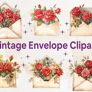 18 PNG Watercolor Vintage Floral Envelope Clipart antique Valentine illustrations digital illustrations  PNG instant download commercial use