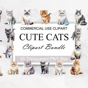 Cat Breeds PNG Bundle - 45 Cats Clipart PNGs Cats Clipart Animals Clipart Watercolor Cats Watercolor Animals Digital Download Commercial Use