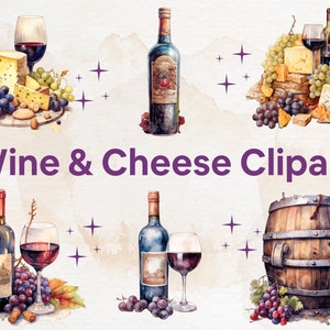 18 PNG Watercolor Wine Clipart - digital png wine grapes, red and white wine celebration graphics for instant download commercial use