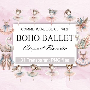 31 PNG acuarela Boho Ballerina Clipart, Swan Lake Clipart, ballet lindo, bailarina boho, paquete boho 300 DPI paquete de diseño de sublimación