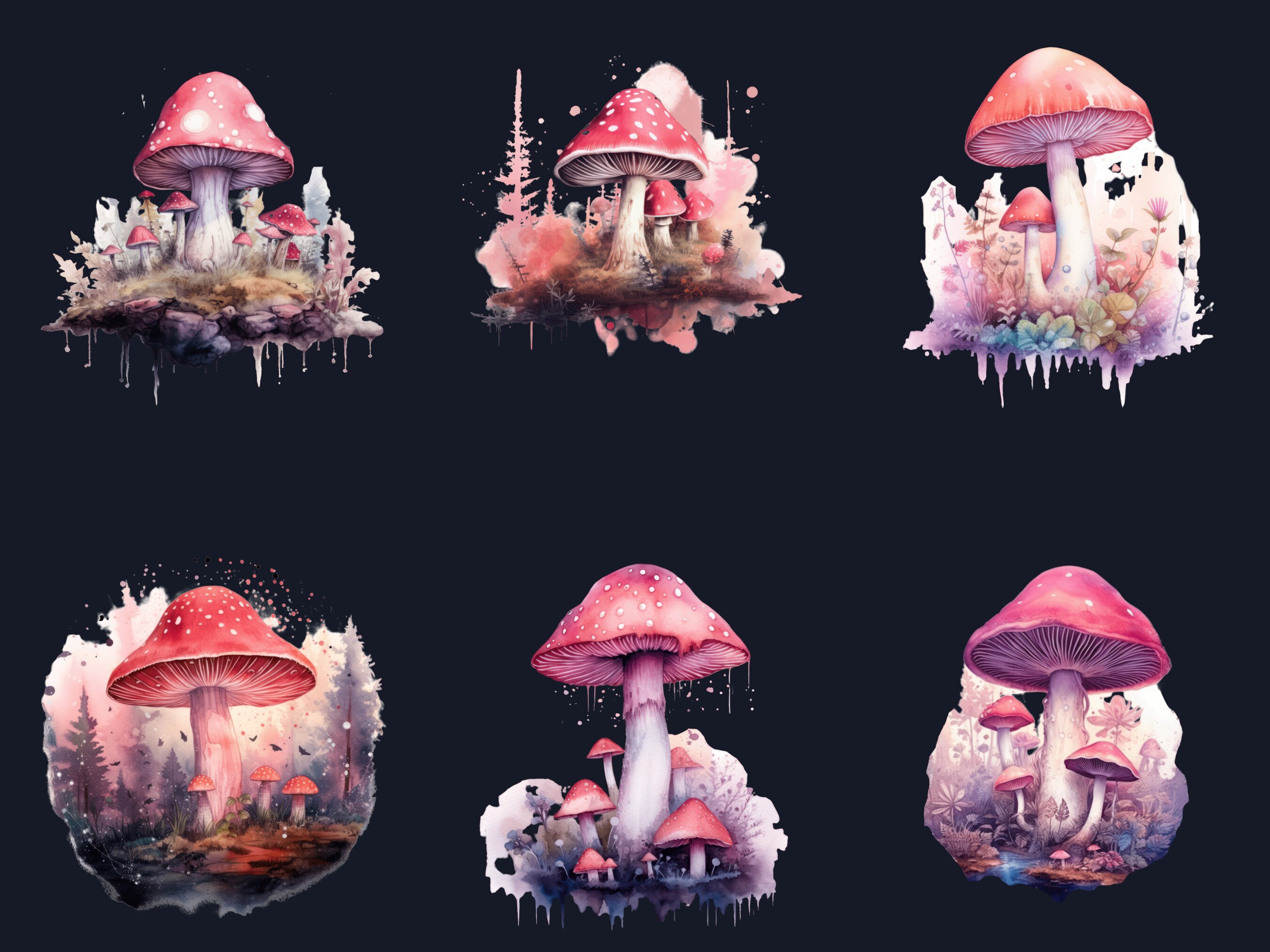 18 PNG Watercolor Magic Pink Mushrooms Clipart, Mushroom Clip Art ...