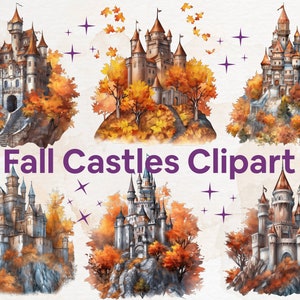 12 Fairytale Medieval Castles Fall Clipart Collection Watercolor castle Fortresses illustrations, PNG Format Instant Download Commercial Use
