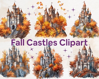 12 Fairytale Medieval Castles Fall Clipart Collection Watercolor castle Fortresses illustrations, PNG Format Instant Download Commercial Use
