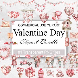 Watercolor Valentine Day Clipart, 81 PNG Day, Valentines Day Clipart, Love Heart PNG, Commercial Use Instant Digital Download