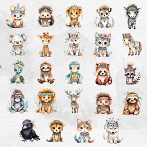 Watercolor Boho Baby Clipart, 32 PNG, Nursery Animal Clip Art, Newborn ...