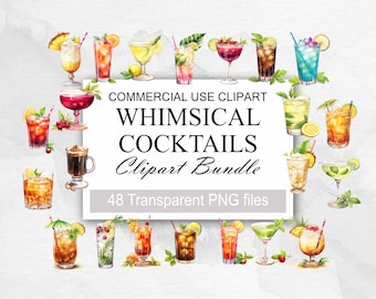 48 Imágenes prediseñadas de cócteles de acuarela, cócteles exclusivos, ilustraciones de alcohol, bebidas no alcohólicas, imágenes prediseñadas de cervezas, imágenes prediseñadas de bebidas, digitales