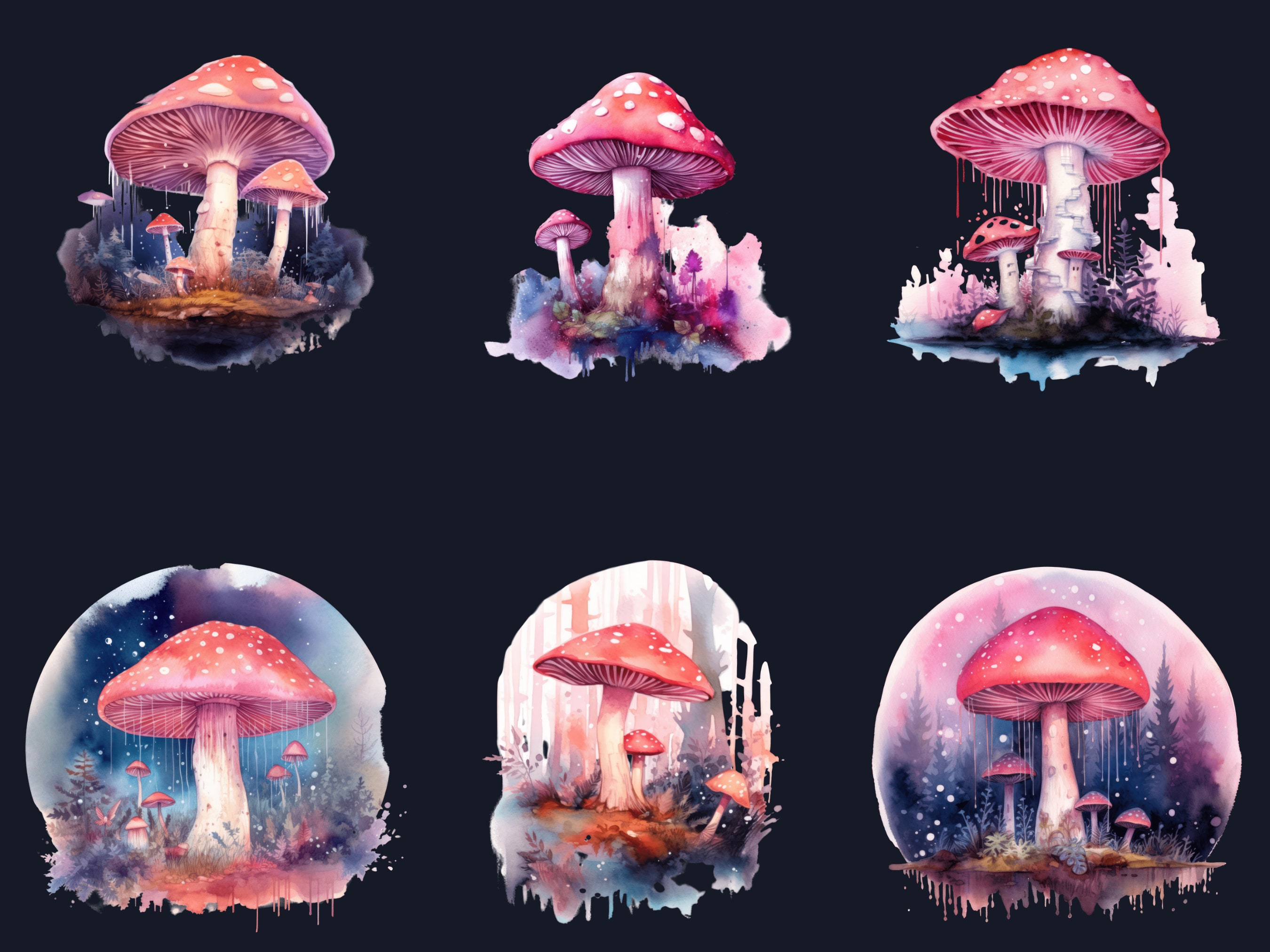 18 PNG Watercolor Magic Pink Mushrooms Clipart, Mushroom Clip Art ...