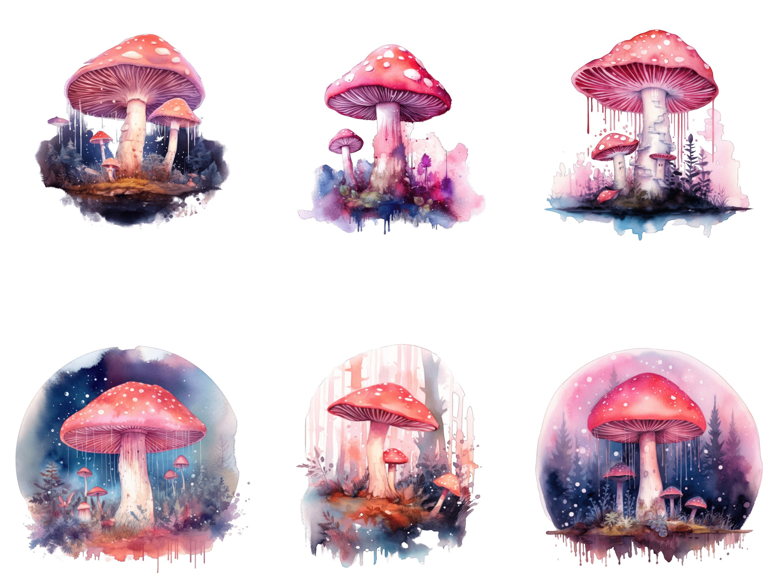18 PNG Watercolor Magic Pink Mushrooms Clipart, Mushroom Clip Art ...