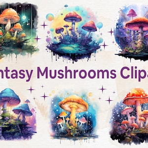 18 PNG Acquerello Magic Mushrooms Clipart, ClipArt di funghi, Magic Mushroom Clipart, Magic Mystical Mushrooms, Fantasy clipart, Magic art