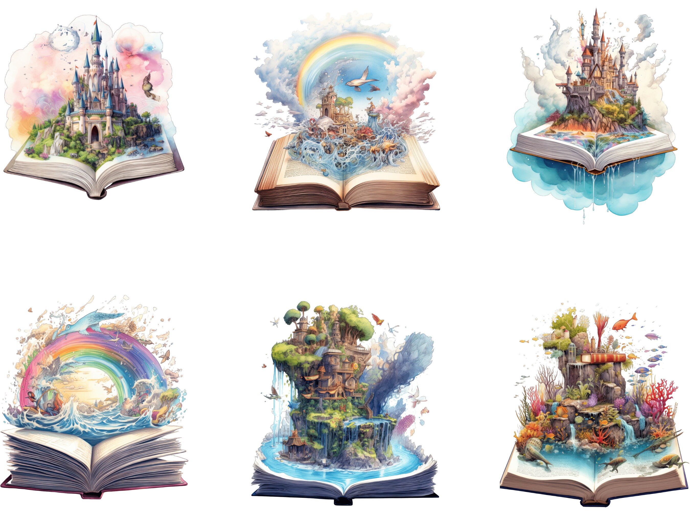 18 PNG Watercolor Fantasy Books Clipart, Open Book Clip Art Book Bundle ...