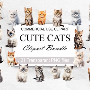 Cat Breeds PNG Bundle - 21 Cats Clipart PNGs Cats Clipart Animals Clipart Watercolor Cats Watercolor Animals Digital Download Commercial Use