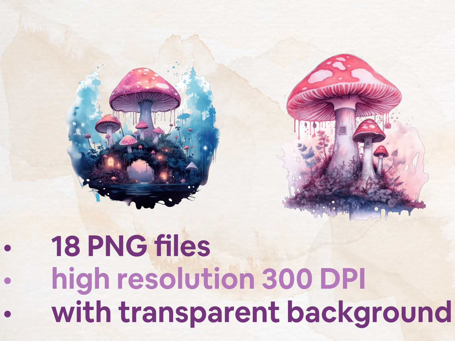 18 PNG Watercolor Magic Pink Mushrooms Clipart, Mushroom Clip Art ...