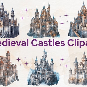 16 Fairytale Medieval Castles Clipart Collection Watercolor castle, Fortresses illustrations, PNG Format Instant Download for Commercial Use