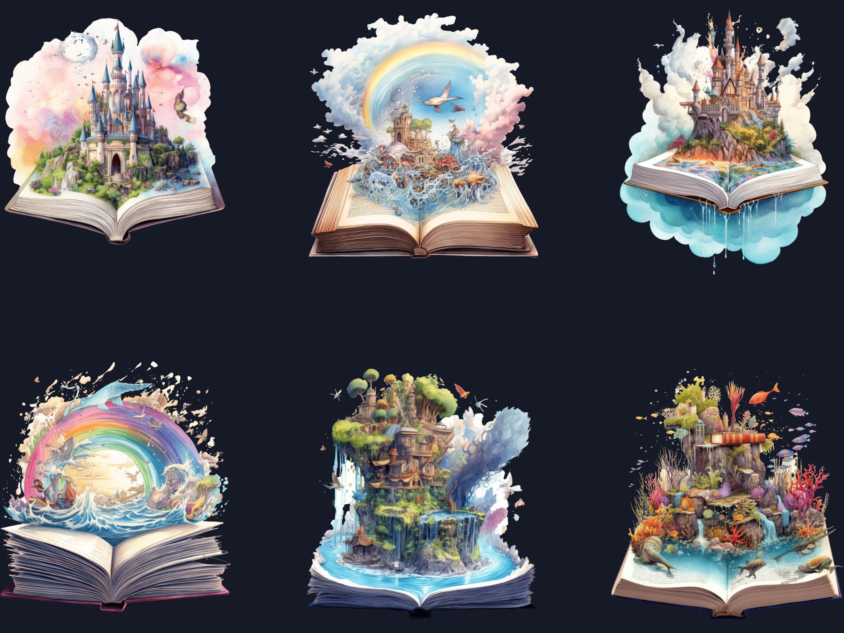 18 PNG Watercolor Fantasy Books Clipart, Open Book Clip Art Book Bundle ...