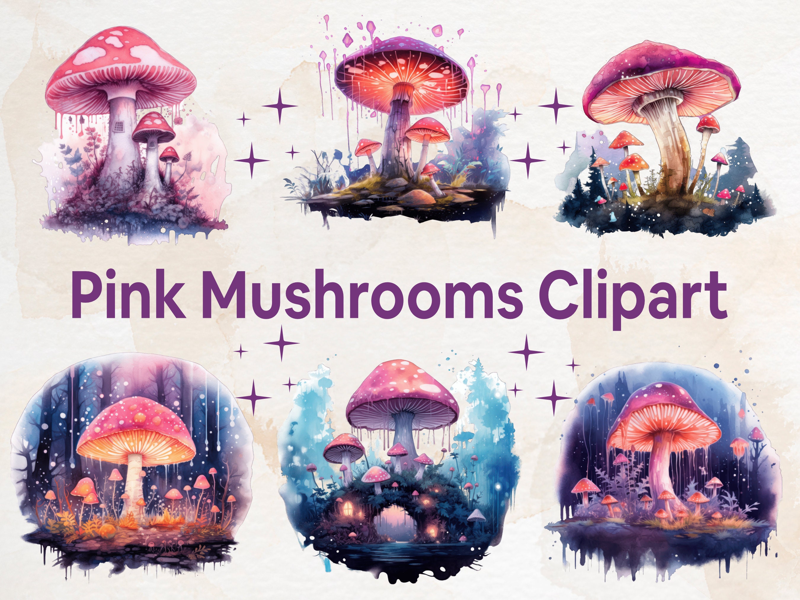 18 PNG Watercolor Magic Pink Mushrooms Clipart, Mushroom Clip Art ...